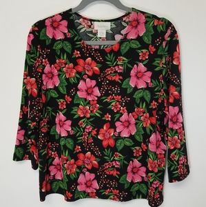 Studio Works Sweater Pink Green Floral Petite L